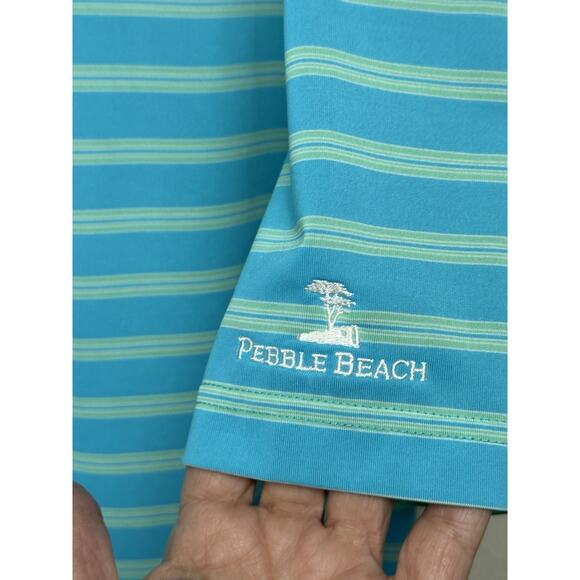 Pebble Beach Performance Golf Polo Shirt Mens XL Blue Striped Stretch Spring - Picture 4 of 10